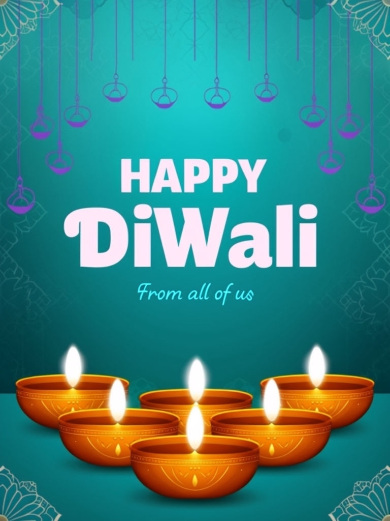 Vibrant Diwali Greeting Card with Diya Lamps and Festive Motifs Cards & Invites