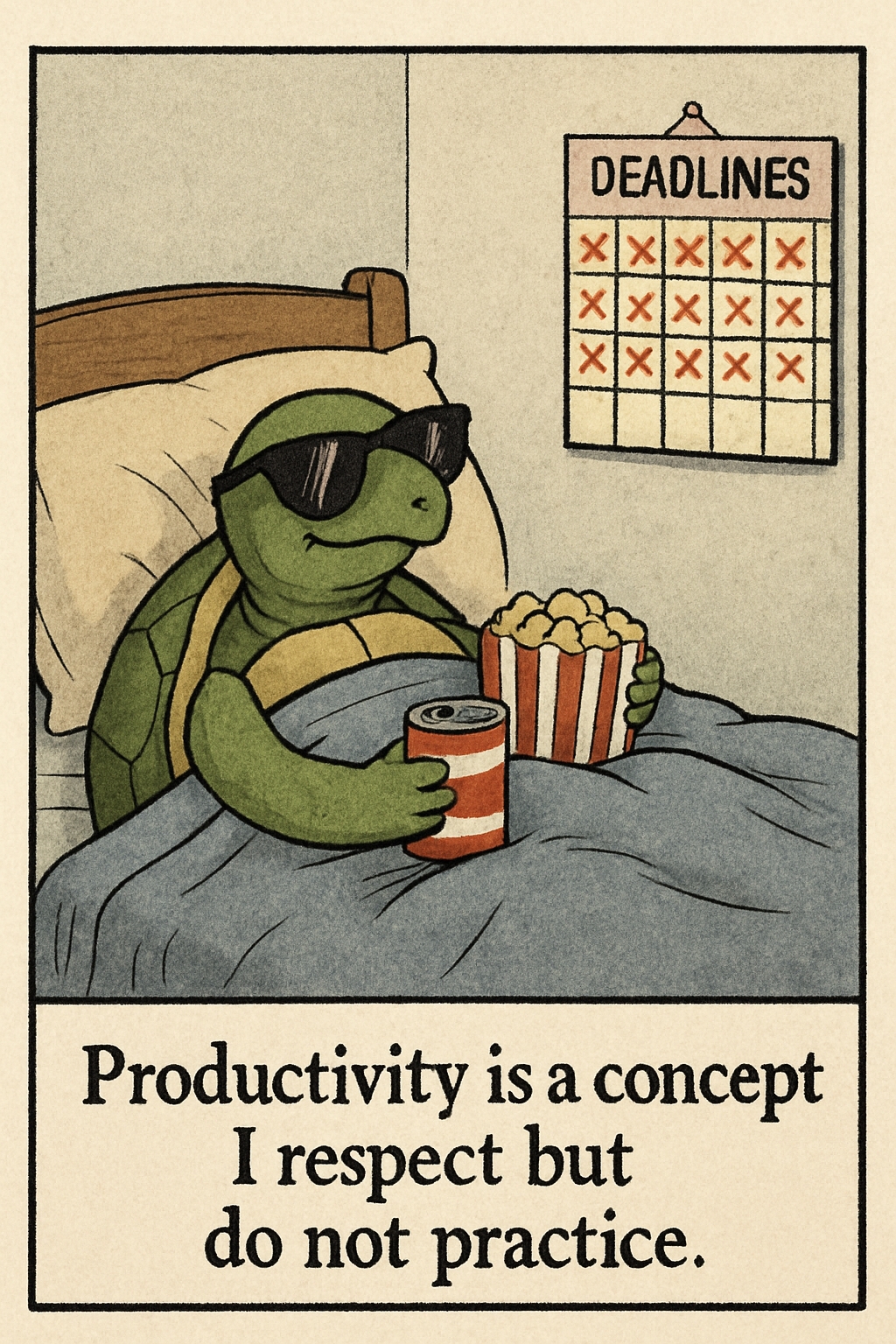 Chill Cartoon Turtle with Sunglasses and Popcorn Meme