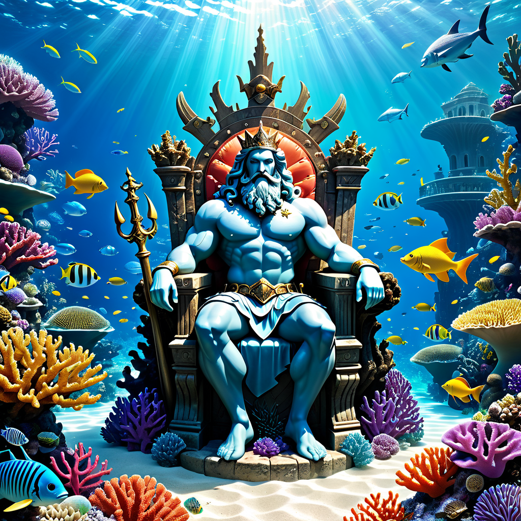 King Poseidon on a throne made of coral in his beautiful und... by ...