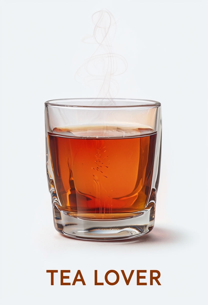 Cozy Warm Amber Tea Glass with 'Tea Lover' Text Poster