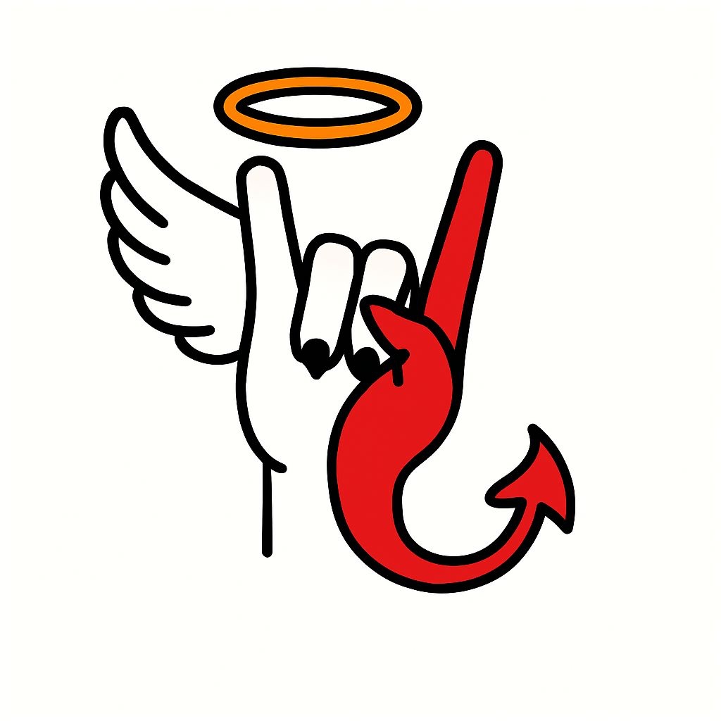 Angelic vs Devilish Rock On Hand Sign Cartoon Mug