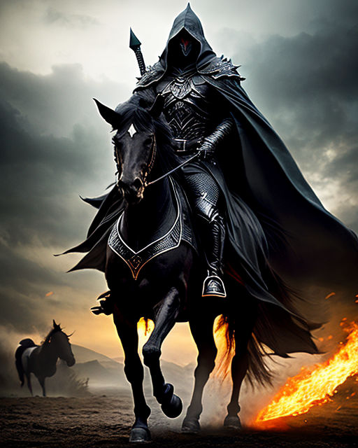 Full body photograph of an mighty evil shadow nazgul riding ... by ...