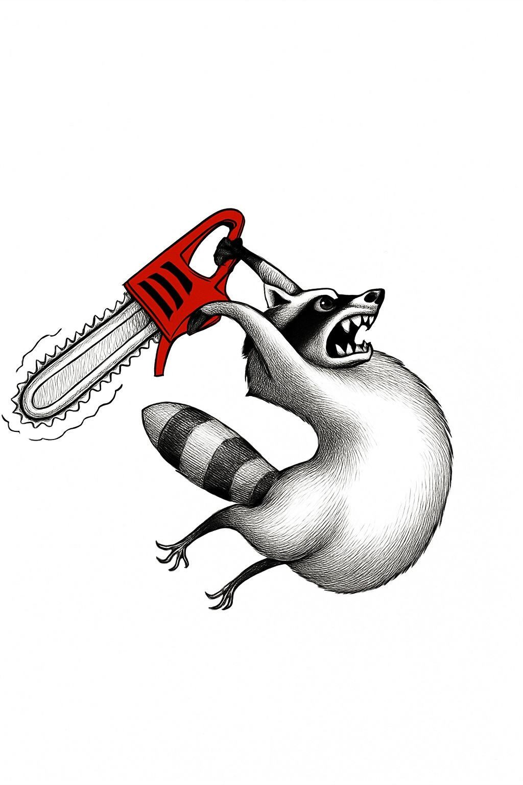 Energetic Raccoon Wielding Chainsaw Cartoon T-Shirt