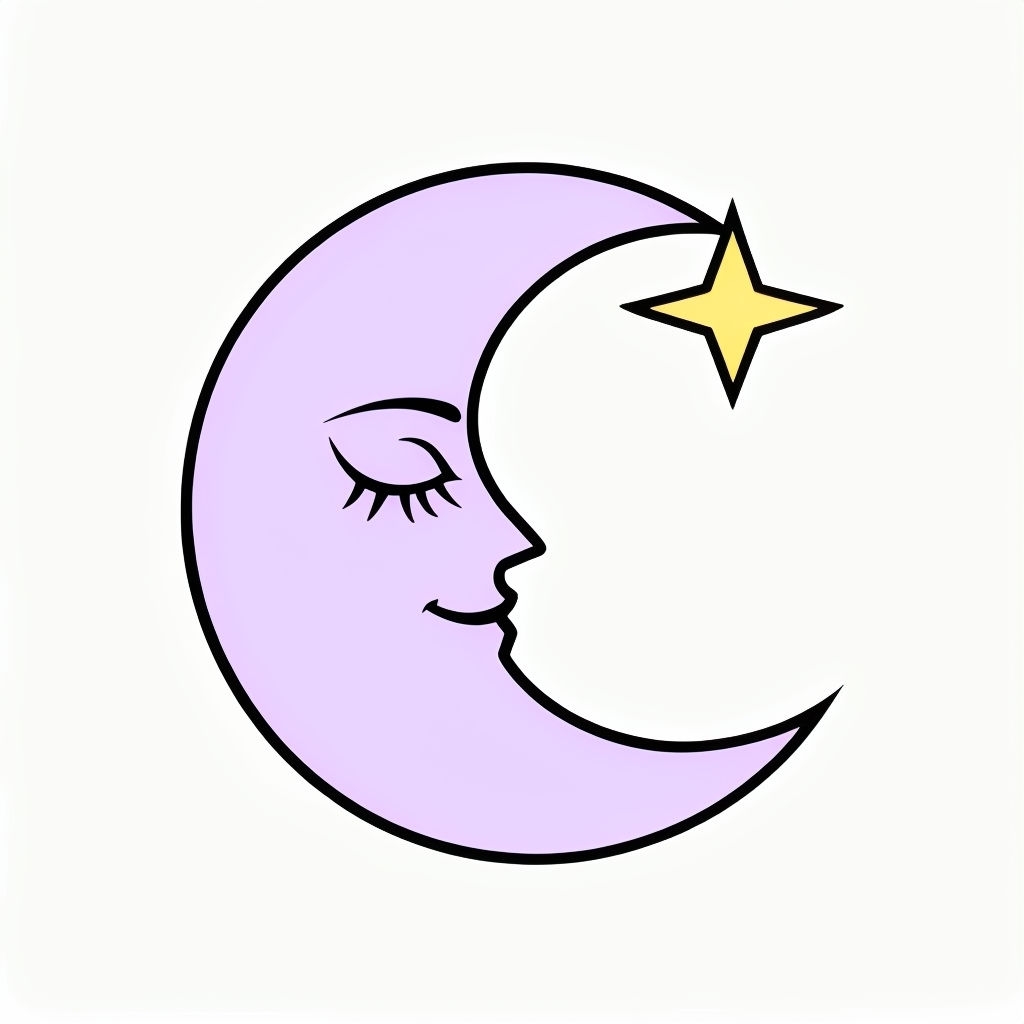 Charming Pastel Lavender Crescent Moon with Yellow Star Sticker