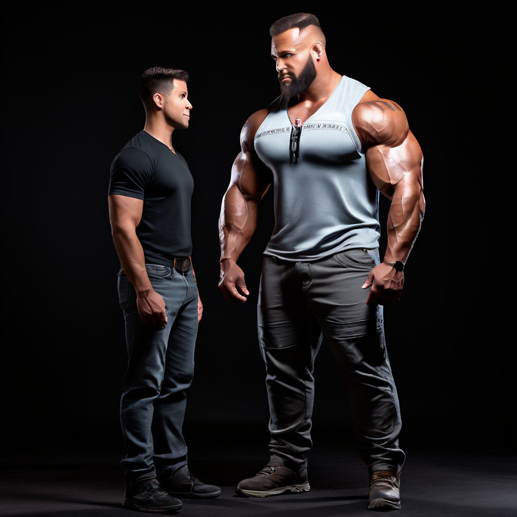 two very young gay teen bodybuilder colossus lovingly looking at each other  flexing