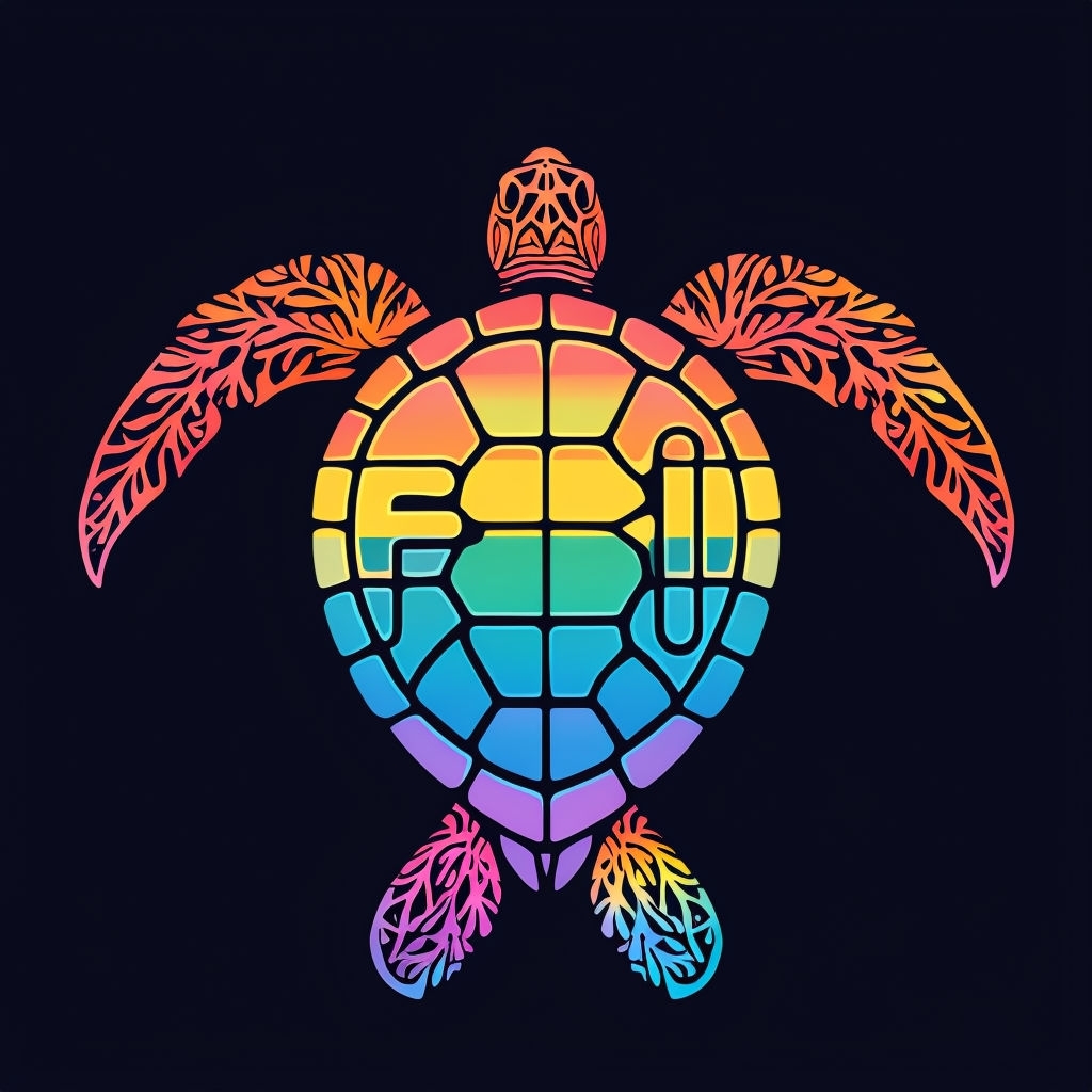 Vibrant Rainbow Sea Turtle with Coral Patterns T-Shirt