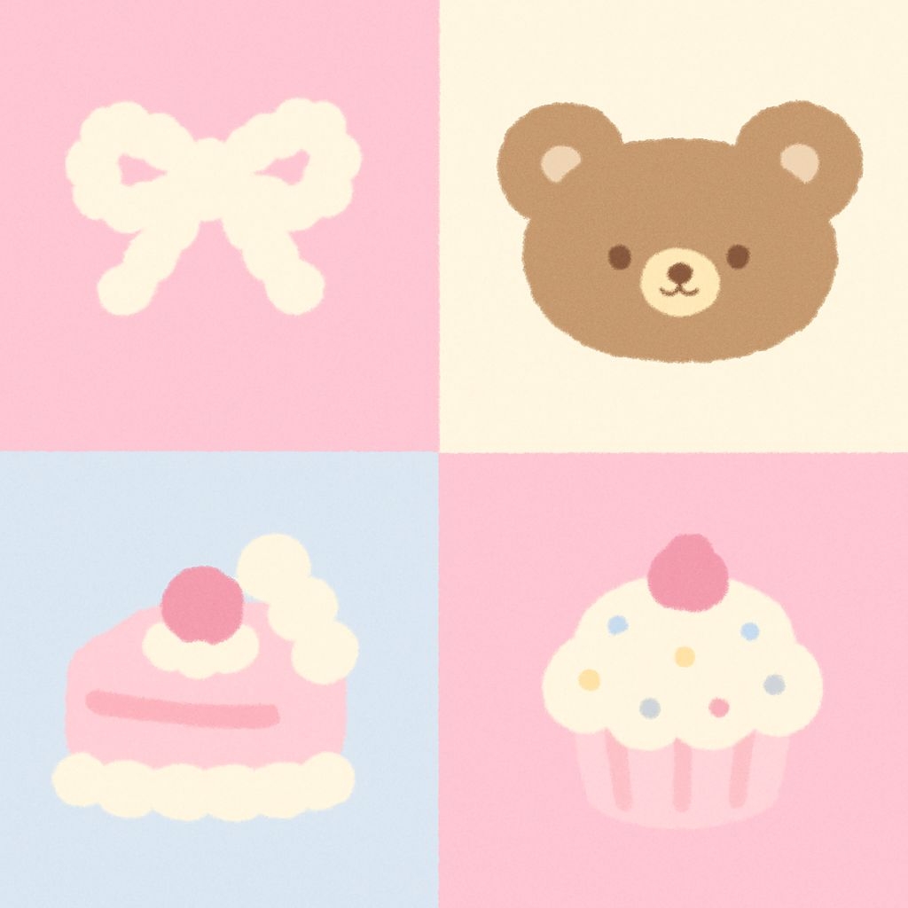 Pastel Whimsical Kawaii Elements Quadrant Pattern Design Seamless Pattern