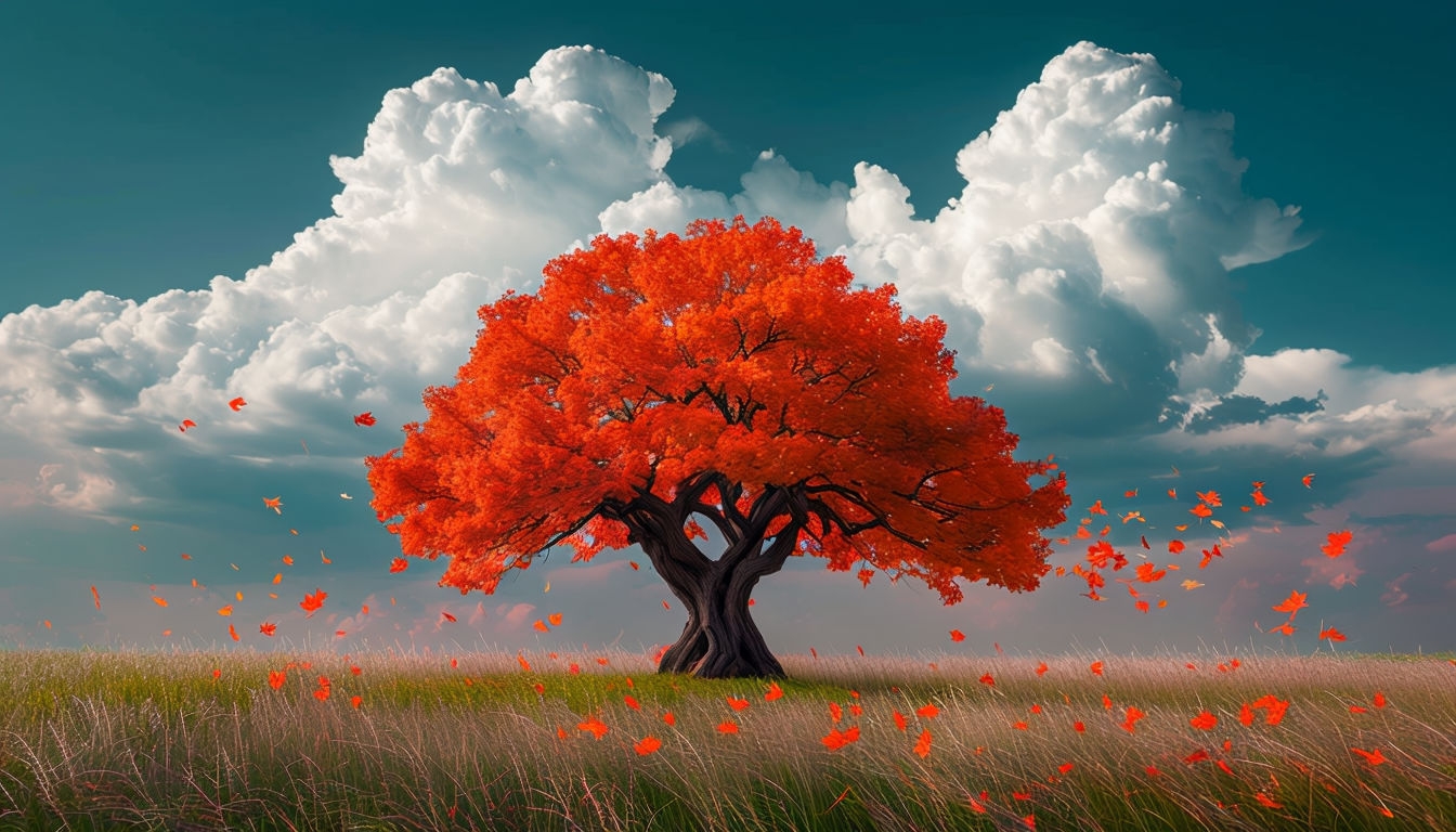 Vibrant Autumn Tree Landscape with Dynamic Leaves Virtual Backgrounds