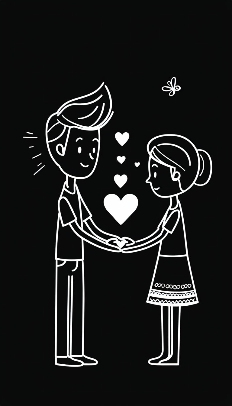 Minimalist Heartwarming Love Illustration of Boy and Girl Mobile Wallpaper