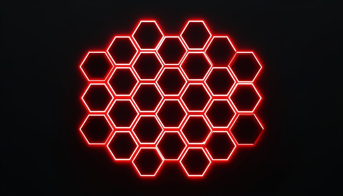 Futuristic Neon Hexagon Pattern on Black Background Virtual Backgrounds