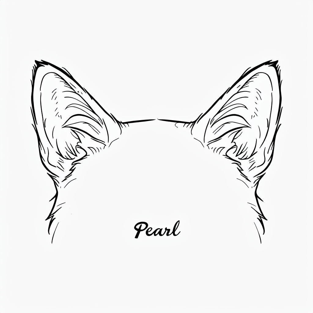 Minimalist Cat Ears with Pearl Text Line Drawing Art