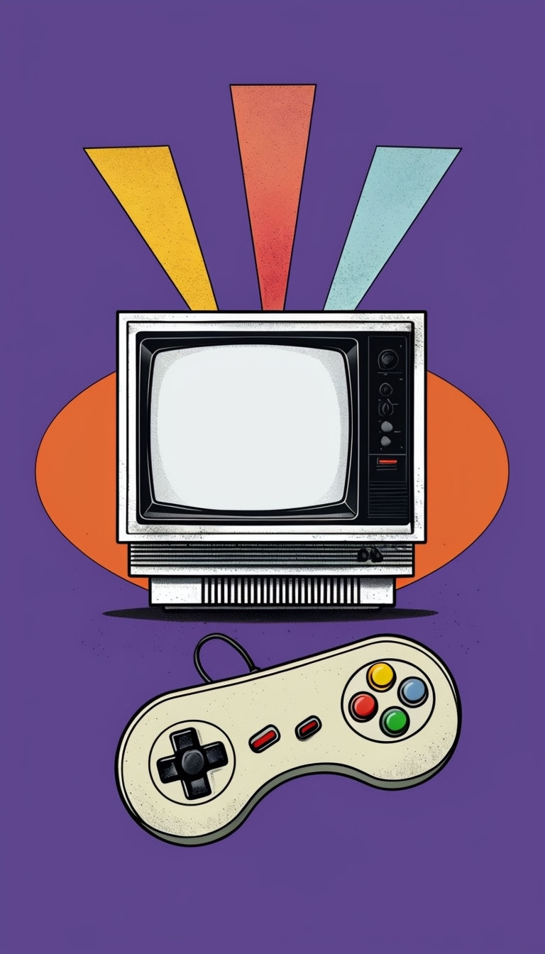 Retro Gaming CRT Television and Controller Digital Art Social Media Post