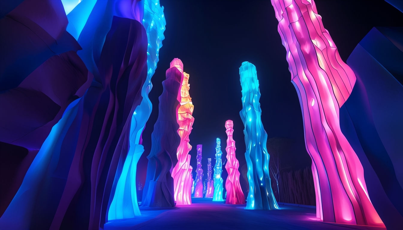 Illuminated Abstract Sculptures Pathway Virtual Background