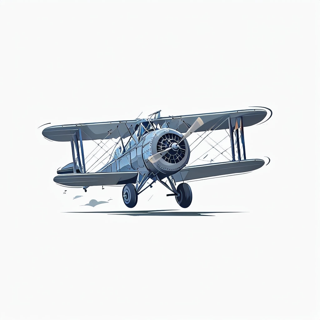 Vintage Biplane Illustration with Motion Lines Art