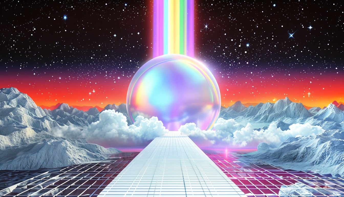 Surreal Retro-Futuristic Cosmic Landscape Virtual Background