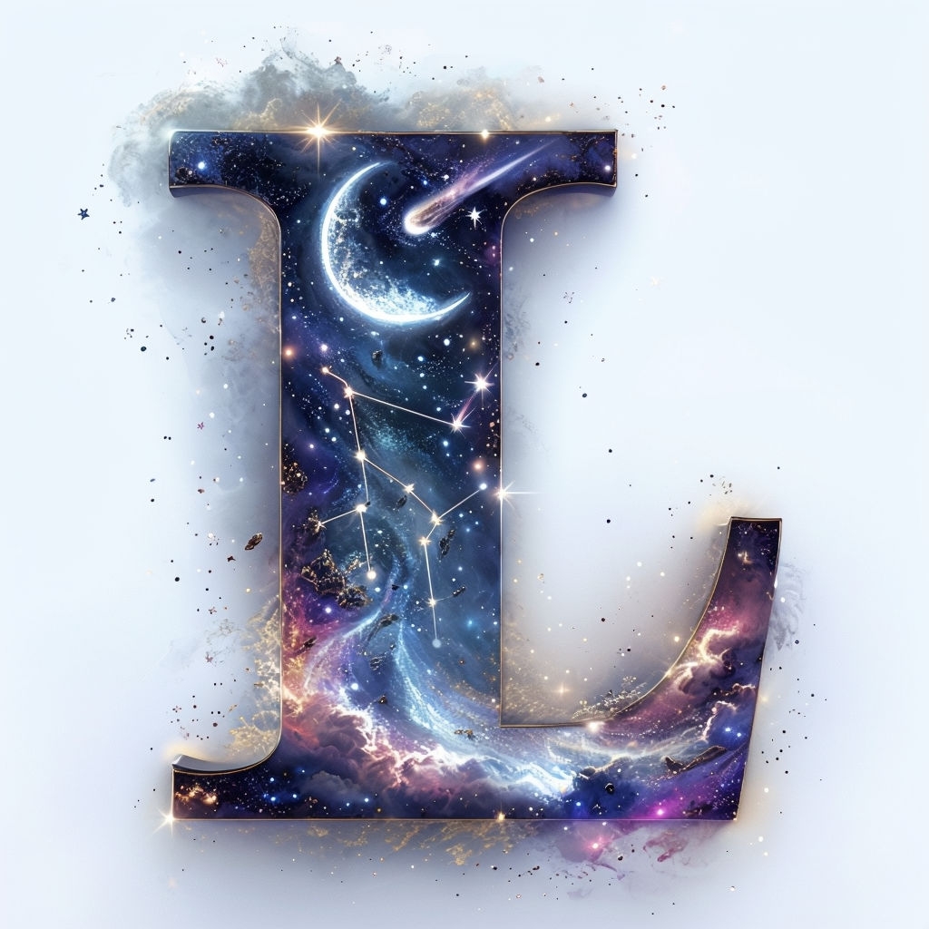 Celestial 'L' Monogram Design with Cosmic Wonders and Stars Monogram