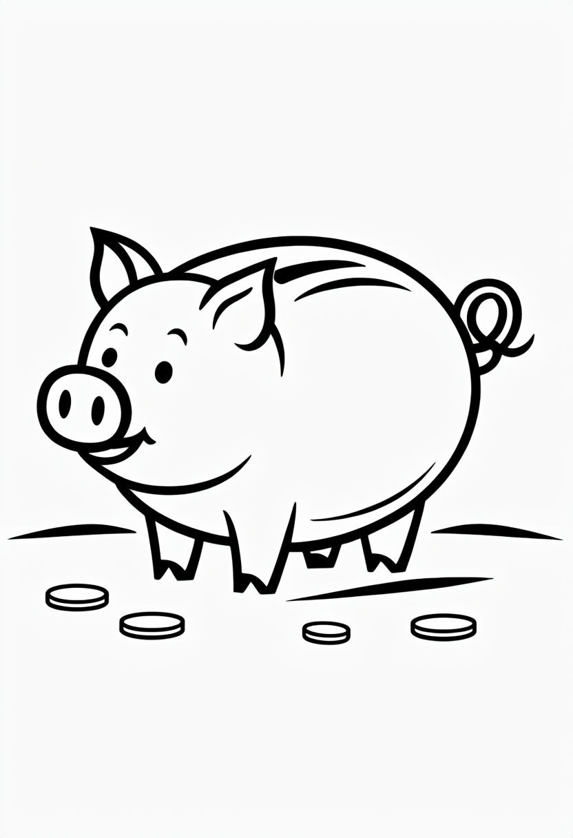 Cute Cartoon Piggy Bank Coloring Page for Kids