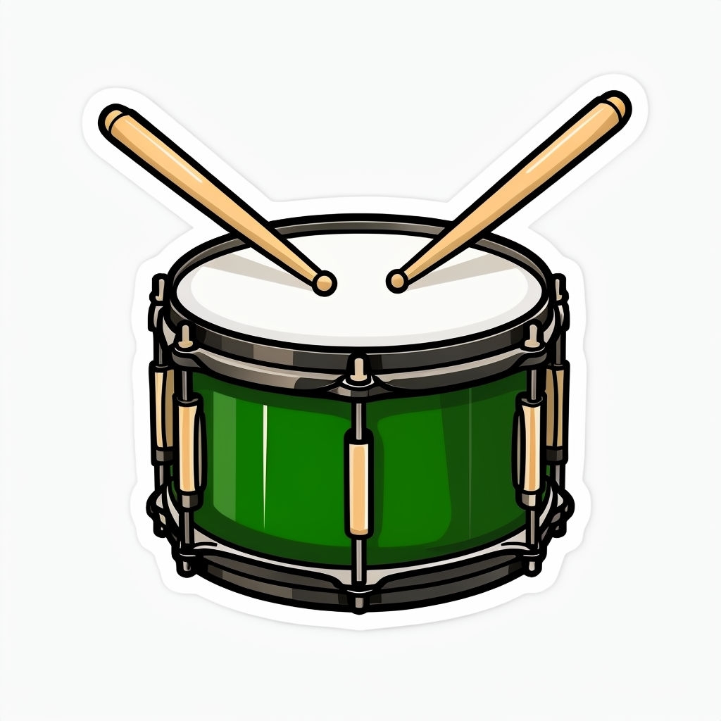 Vibrant Forest Green Snare Drum Illustration Sticker