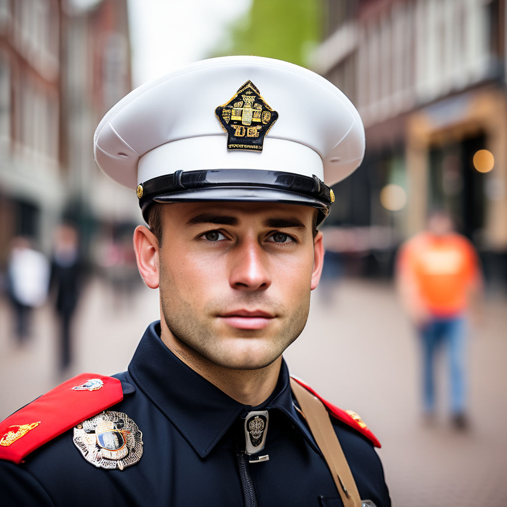 A Dutch police officer wearing a catholic red miter upon his... by Hay ...