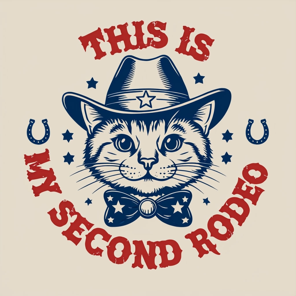 Vintage Western Cat Rodeo Illustration T-Shirt