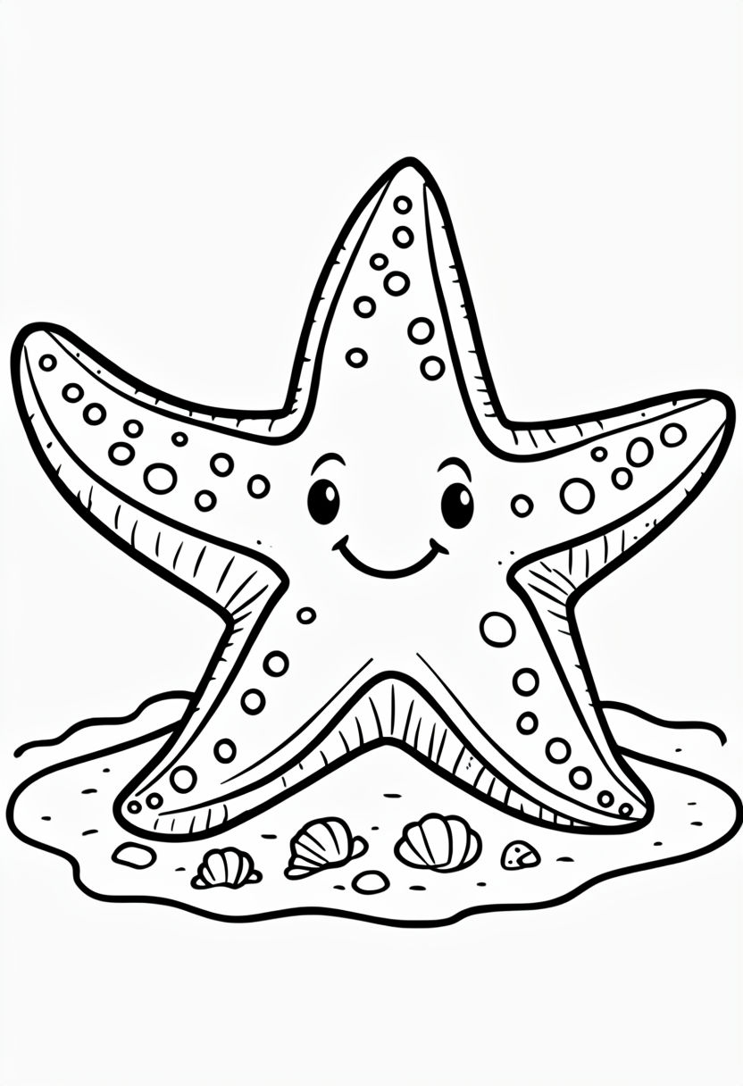 Cheerful Cartoon Starfish Line Drawing for Coloring Book Pages