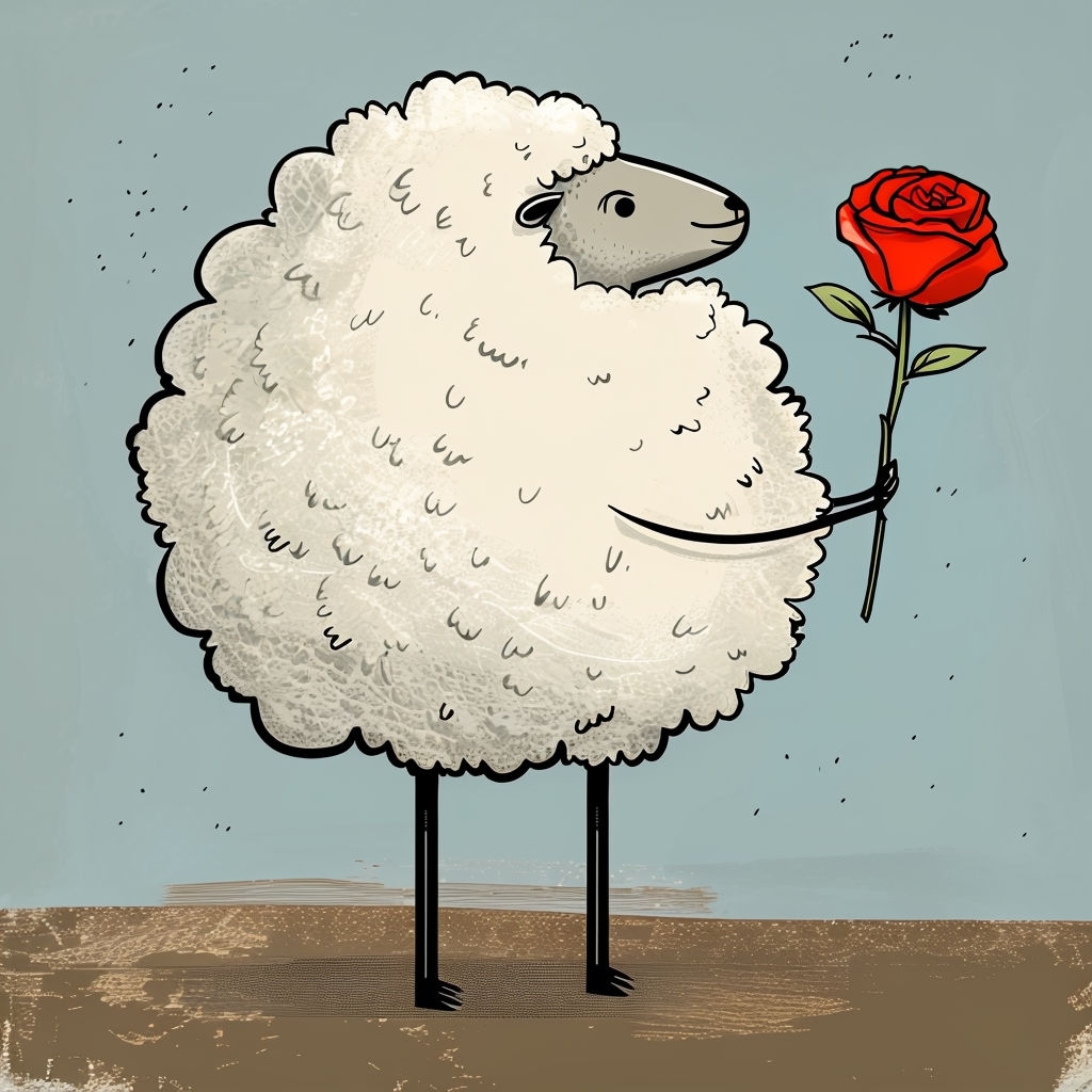 Charming Sheep Holding a Red Rose Graphic T-Shirt