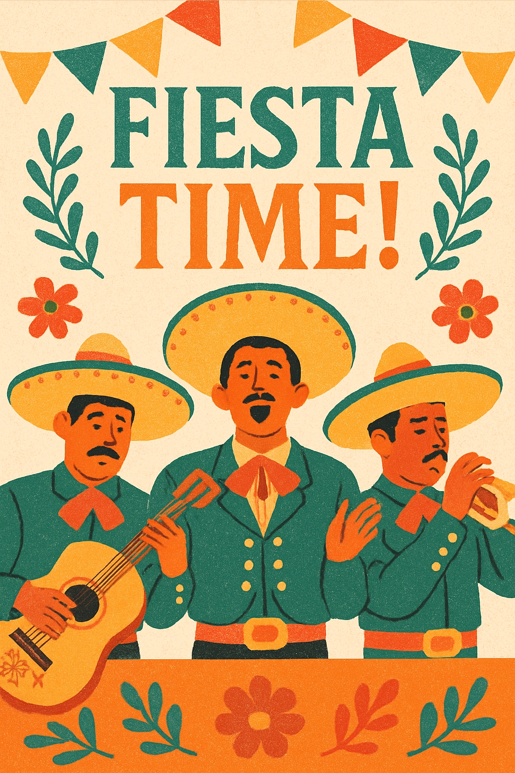 Vibrant Vintage Mexican Musicians Fiesta Time Poster