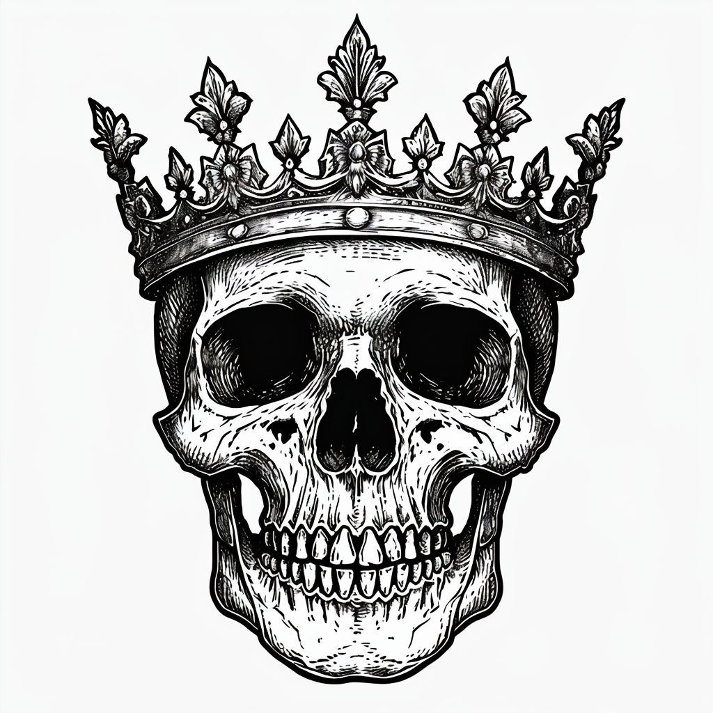 Intricate Black and White Skull with Crown Illustration Mug