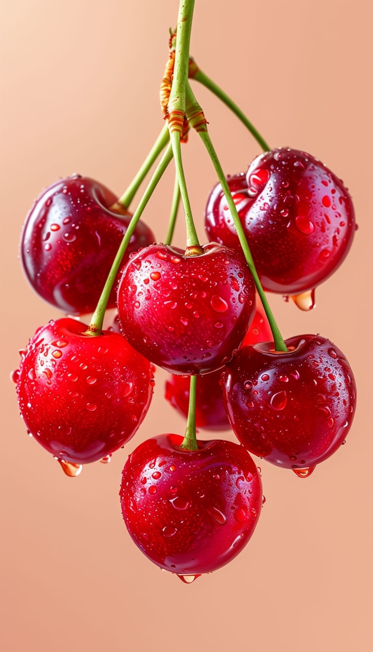 Vibrant Red Cherries Close-Up with Water Droplets Mobile Wallpaper