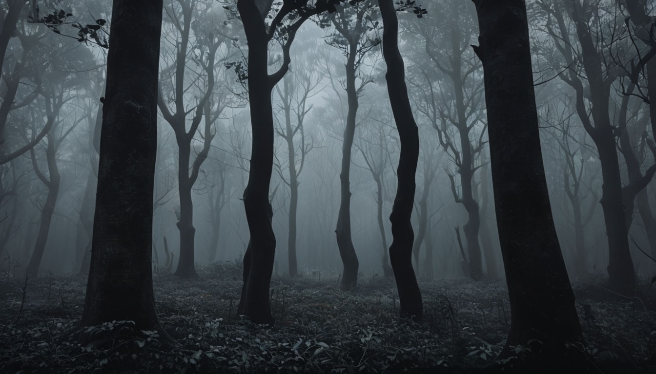 Eerie Foggy Forest Photography Capturing Mystical Atmosphere Poster