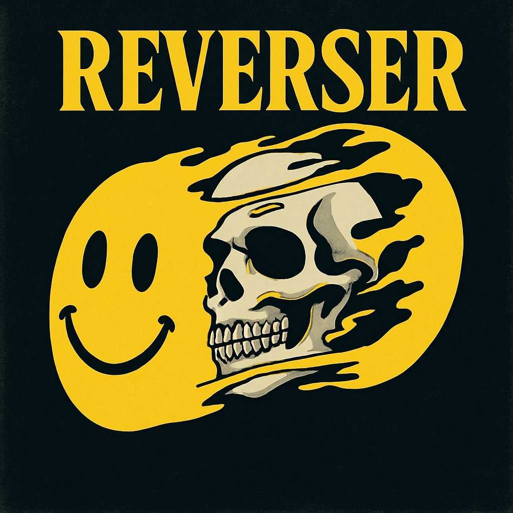Surreal Reverse Artwork with Smiley and Skull Elements for Spotify Album Cover