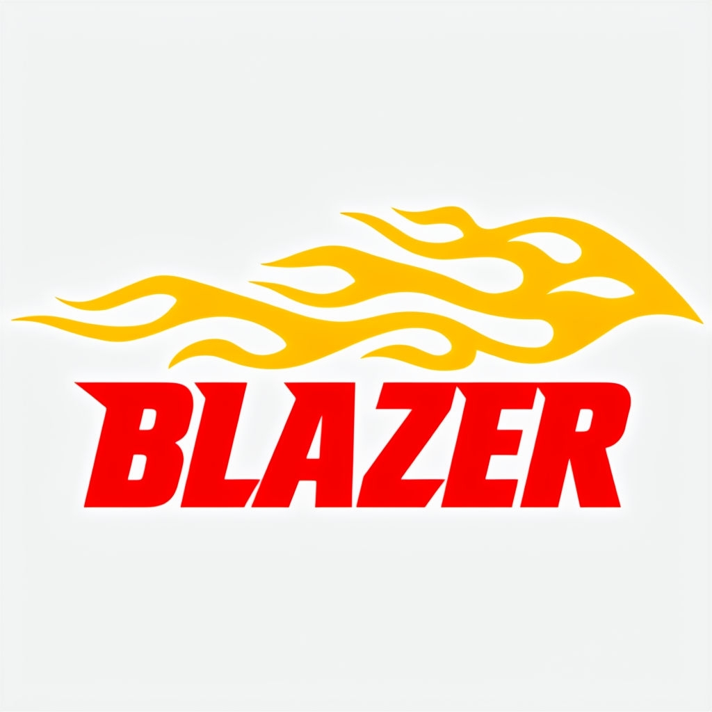 Bold Red BLAZER Logo with Dynamic Yellow Flames Design