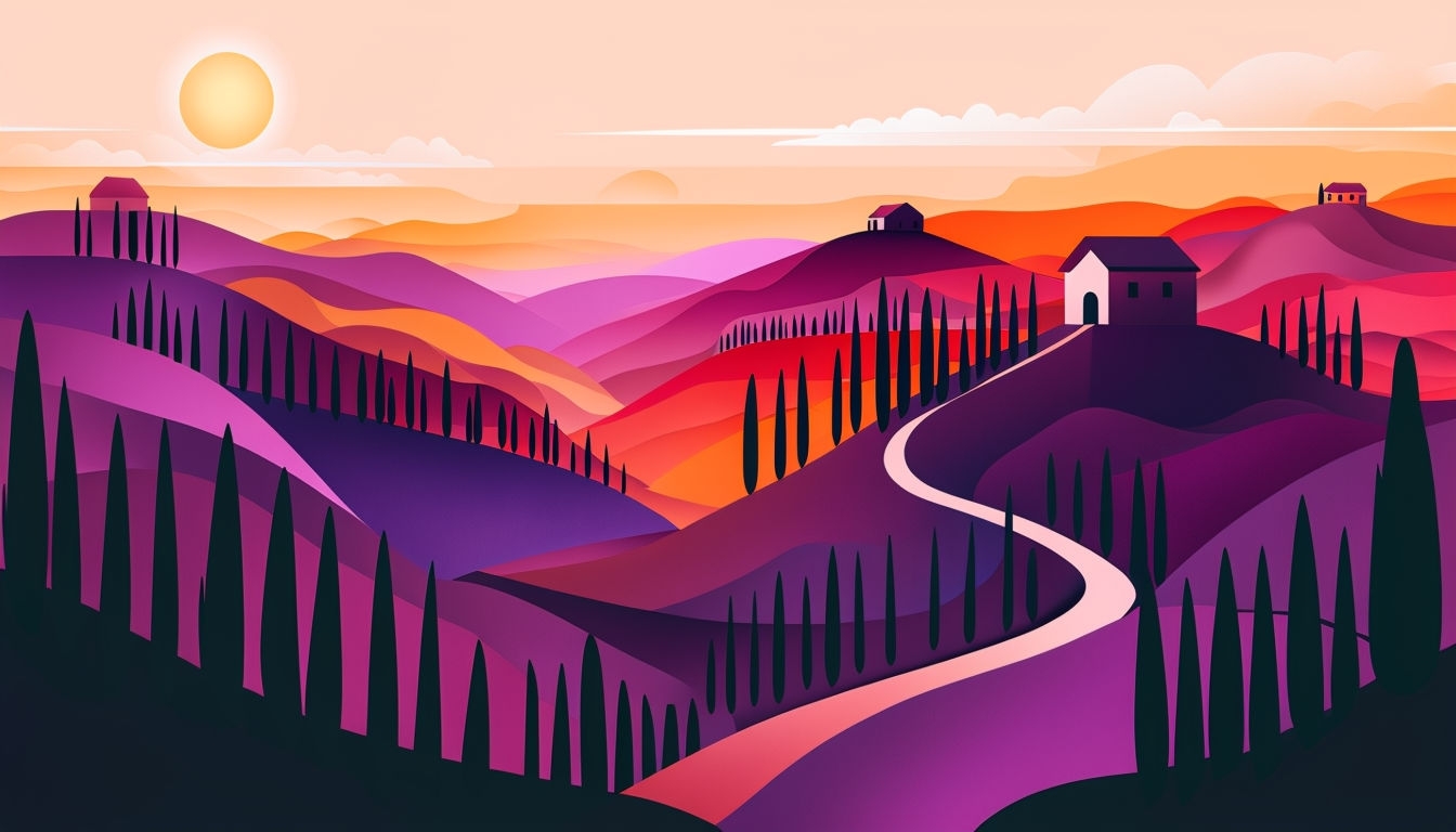 Vibrant Serene Sunset Landscape Paper Cut Illustration Background