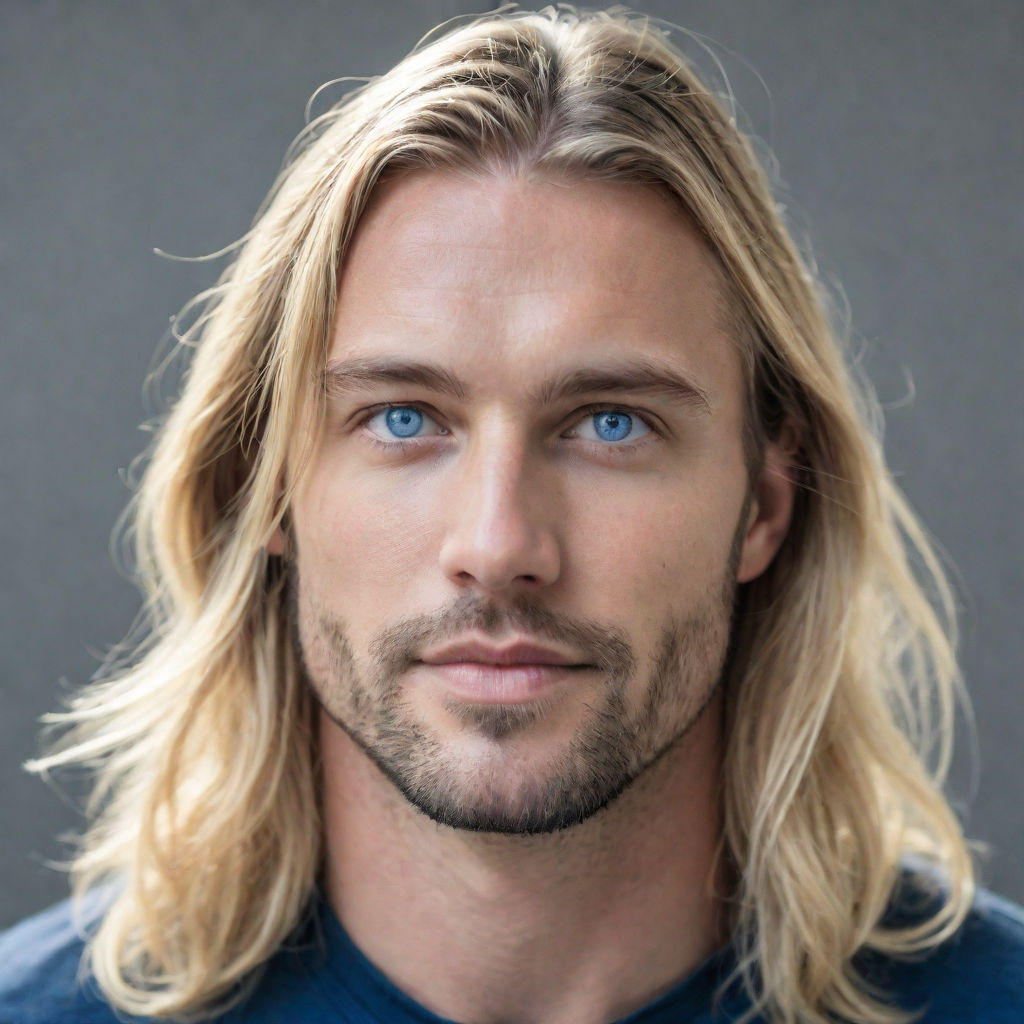 man with green eyes and blond straight hair