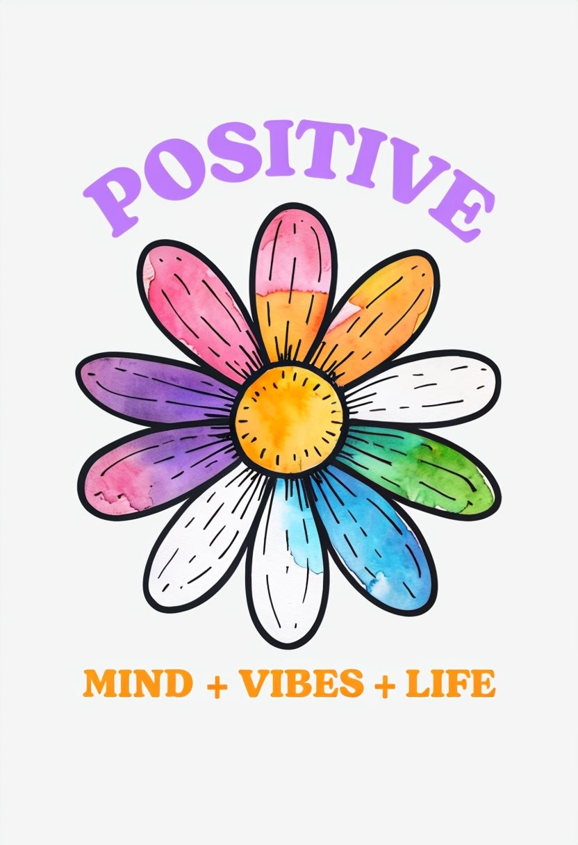 Colorful Whimsical Flower with Positive Vibes Poster