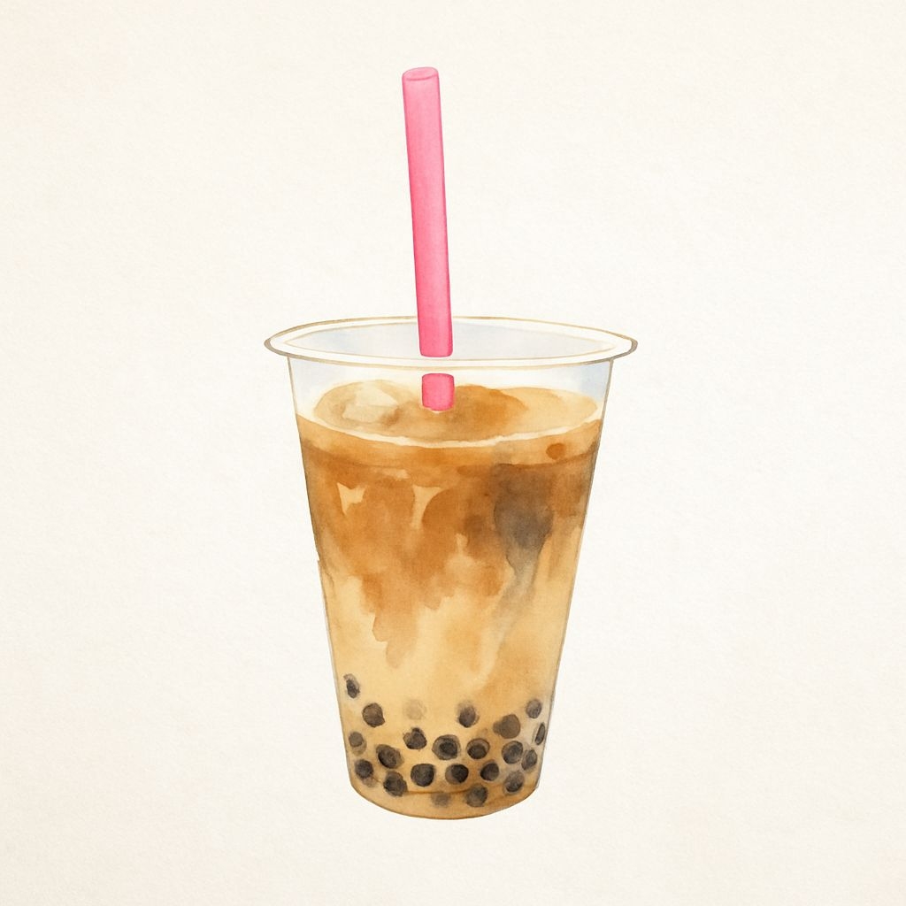 Watercolor Bubble Tea in Clear Cup with Straw Sticker