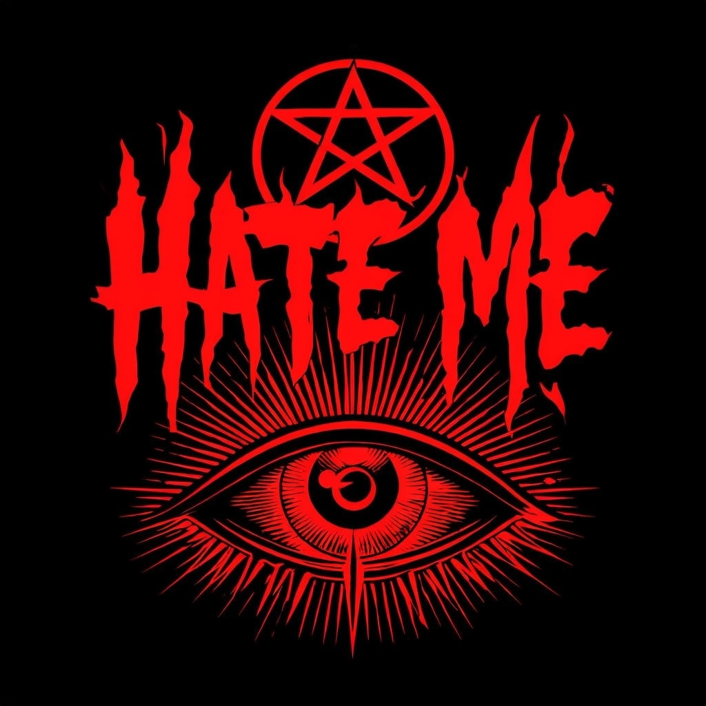 Edgy "HATE ME" Graphic with Pentagram and Eye Design T-Shirt