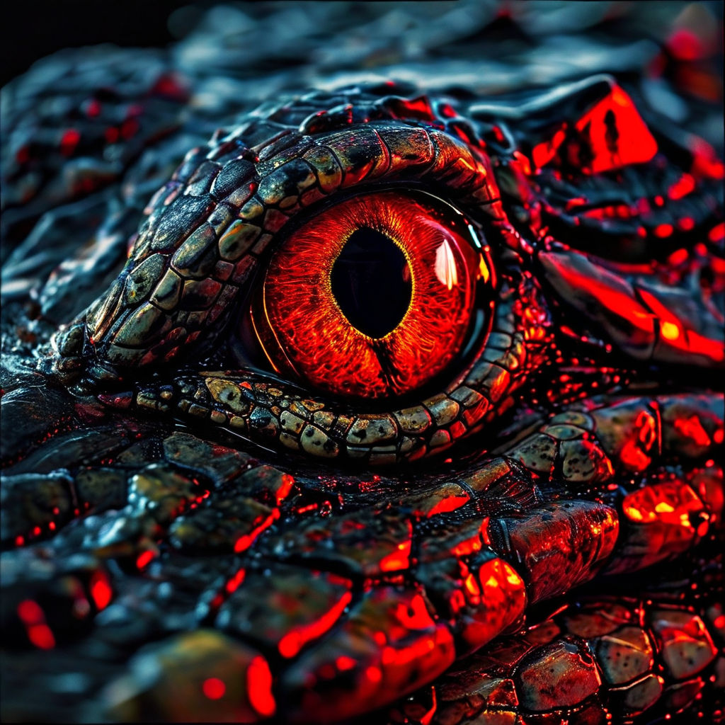 Red caiman's eye emerging from a crack by King seba - Playground