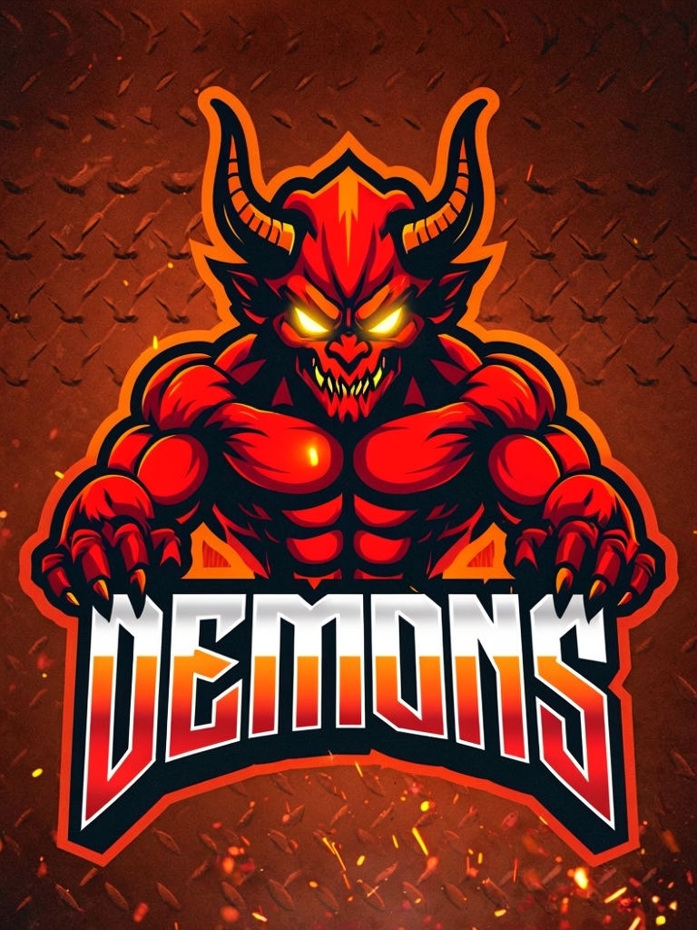 Intense Cartoon Demonic Mascot Logo with Fiery Text Effects