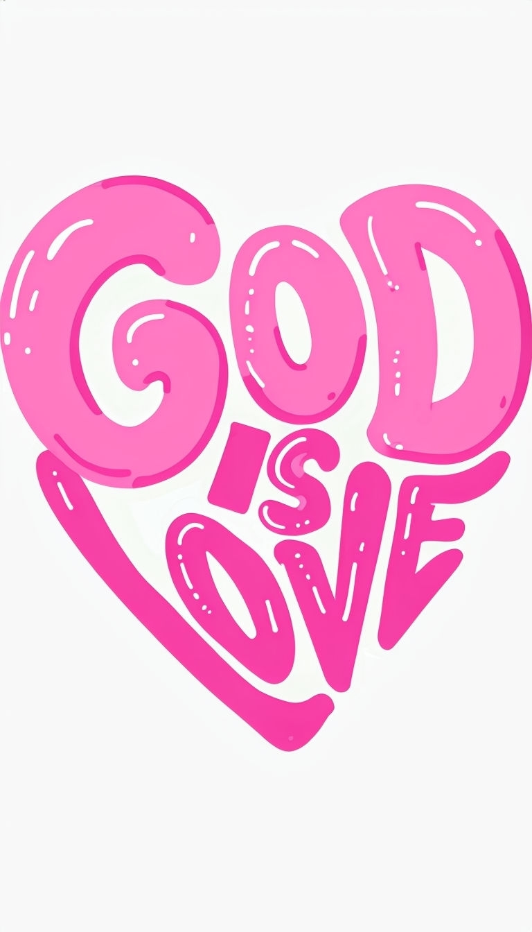 Playful Pink 'GOD IS LOVE' Heart Illustration T-Shirt