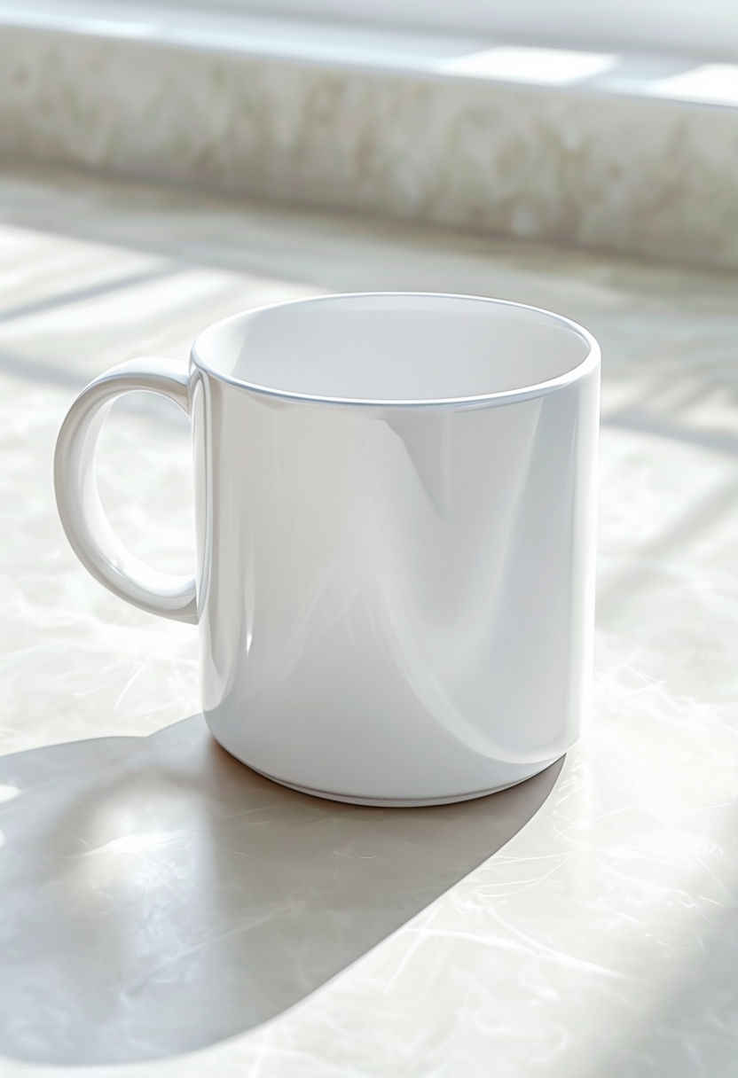 Clean White Ceramic Coffee Mug Photorealistic Mockup Design