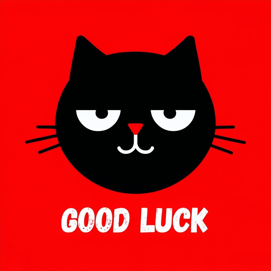 Grumpy Black Cat Face with Good Luck Text T-Shirt