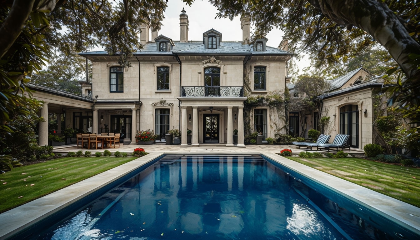 Luxurious Classical Estate with Pool Virtual Background