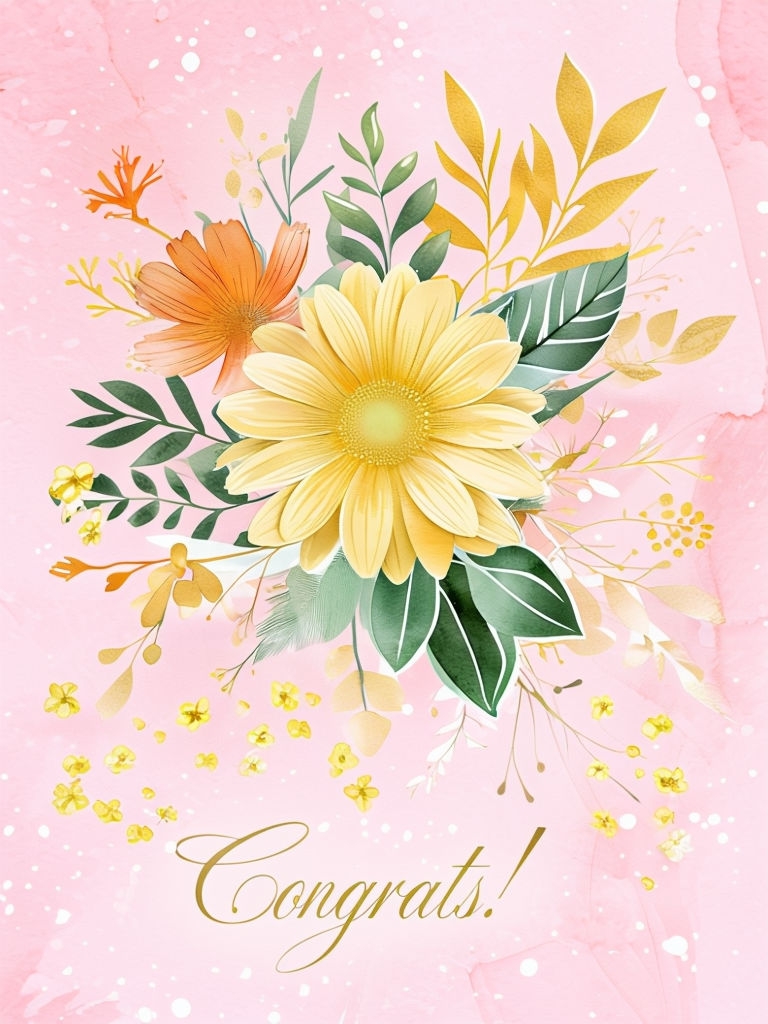 Cheerful Floral 'Congrats!' Greeting Card Design