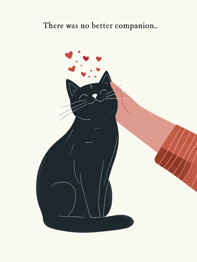 Minimalist Black Cat and Human Arm Illustration Invite Design