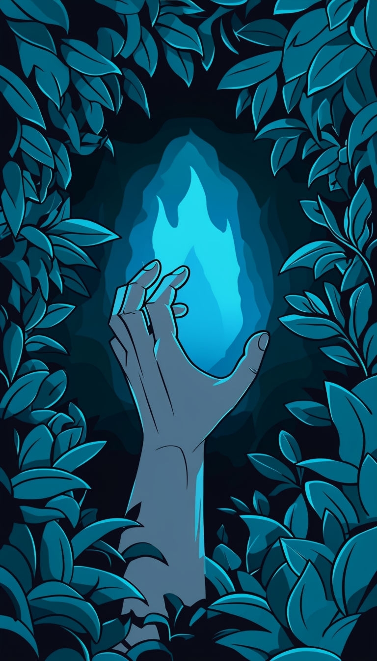 Ethereal Hand Reaching Through Stylized Foliage Mobile Wallpaper