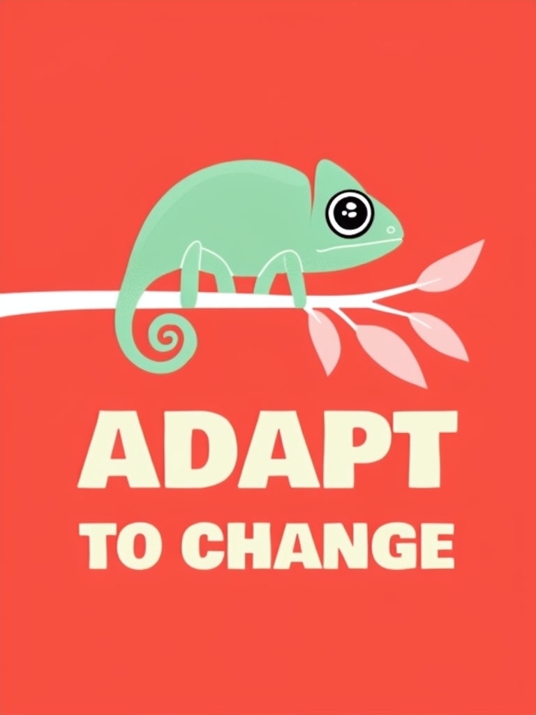 Mint Green Chameleon with Motivational 'Adapt to Change' Quote Poster