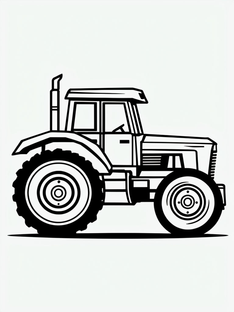Minimalistic Black and White Tractor Design Coloring Book Page
