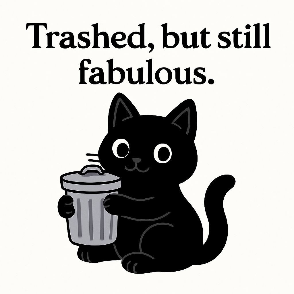 Minimalist Black Cat with Garbage Can Sticker Design