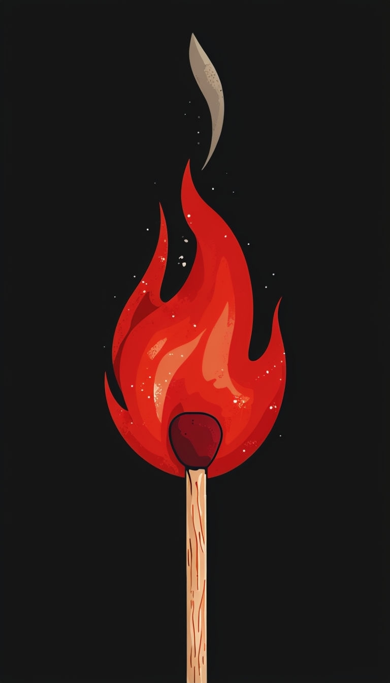 Minimalist Matchstick with Flames on Black Background Mobile Wallpaper